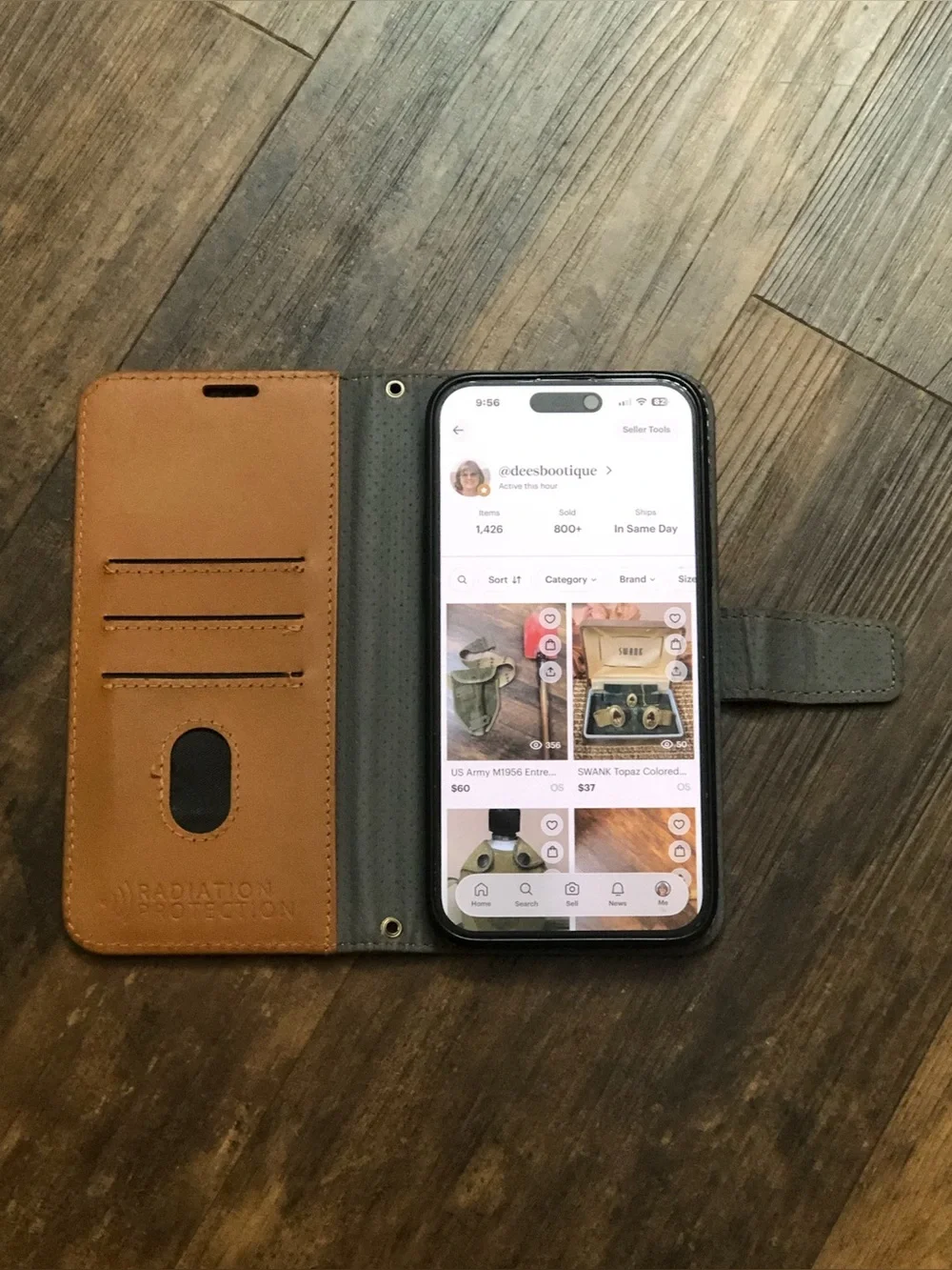 SafeSleeve Leather Wallet Case iPhone 15 Plus RFID EMF Blocker Brown